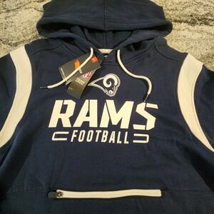 FANATICS LOS ANGELES RAMS HOODIE MENS XL BLUE WHITE ZIPPER POCKET SWEATSHIRT NWT